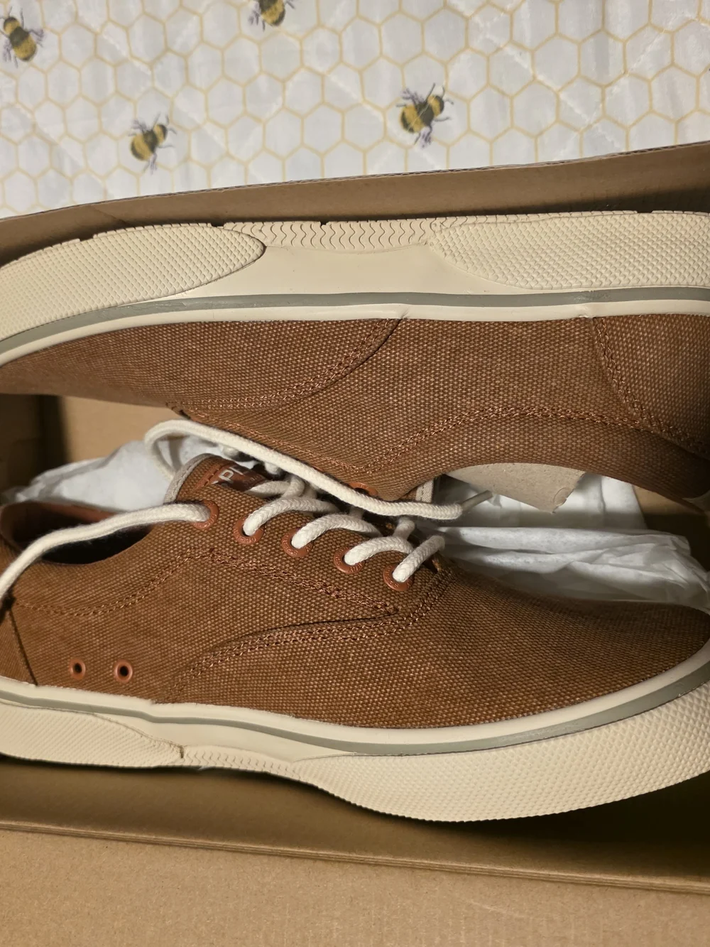 Sperry Men's Canvas Boat Shoes - Rust Brown with Cream Sole